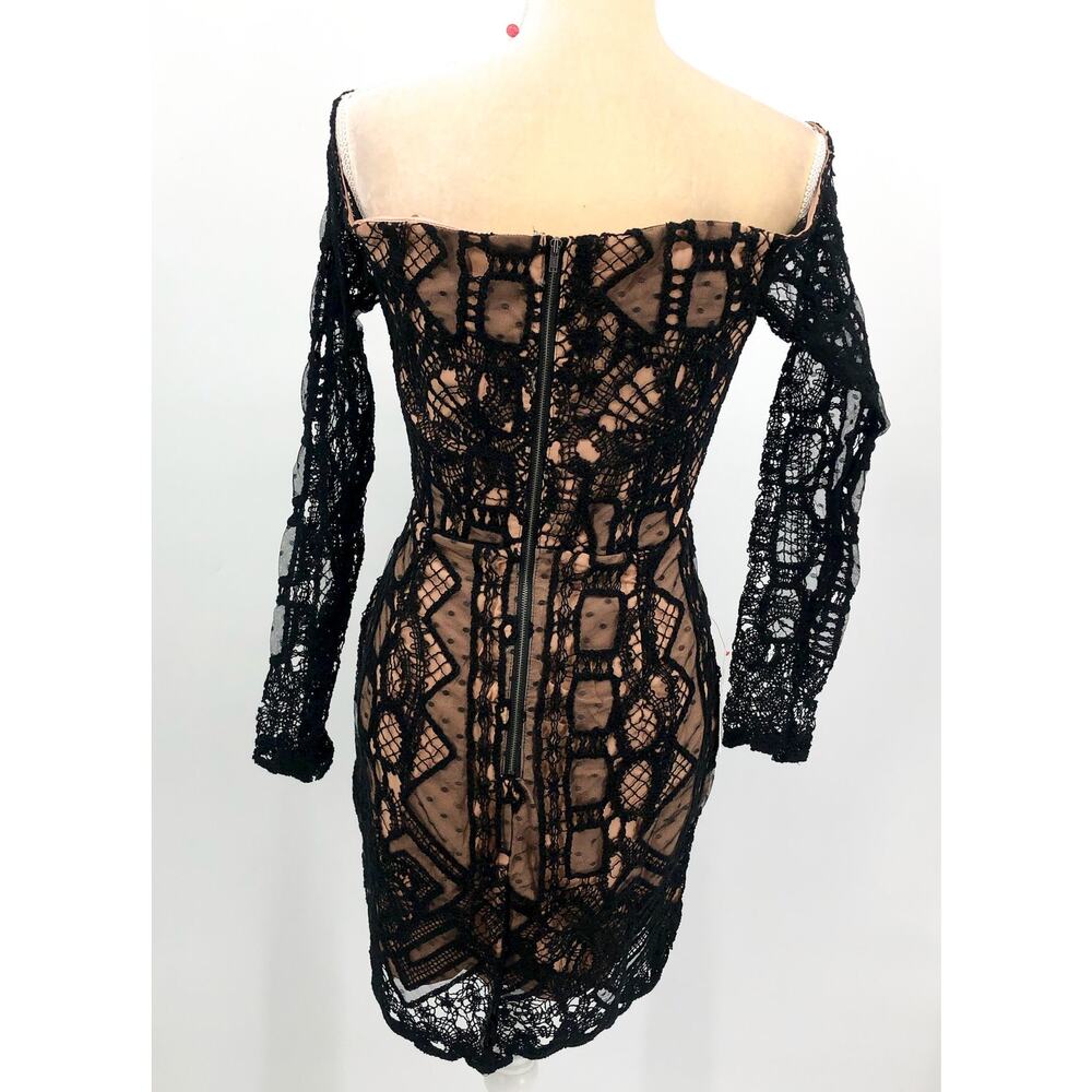 BARDOT Women's Zendaya Mini Lace Dress Large Black Nude Off Shoulder NWT - Picture 8 of 13